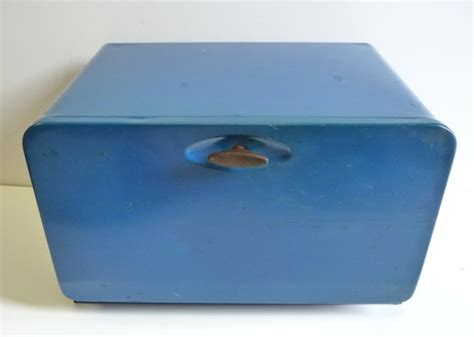 blue white metal bread box made by hazelquist|Blue Bread Box for sale .